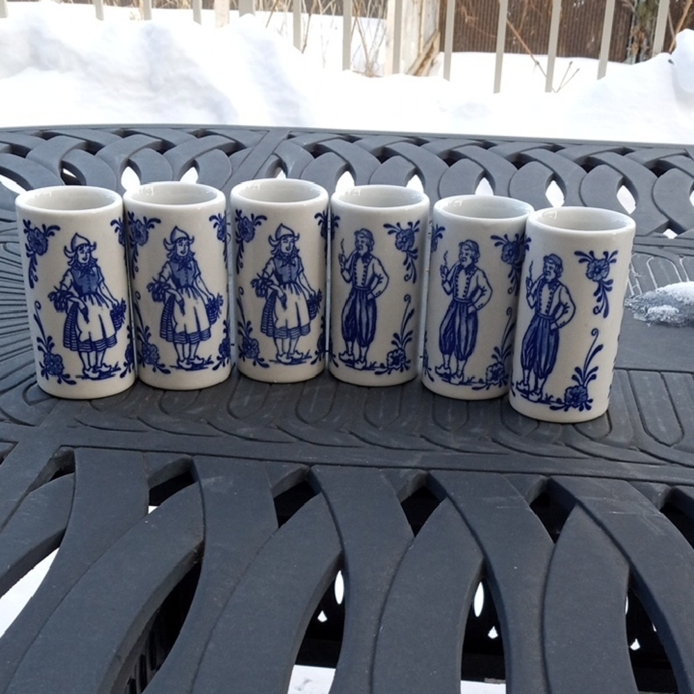 Blue and White Ceramic Shot Glass Set